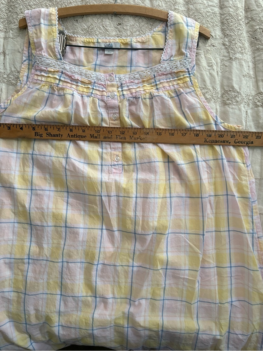 croft & barrow Pink and Yellow Plaid Sleeveless nightgown - Picture 4 of 10